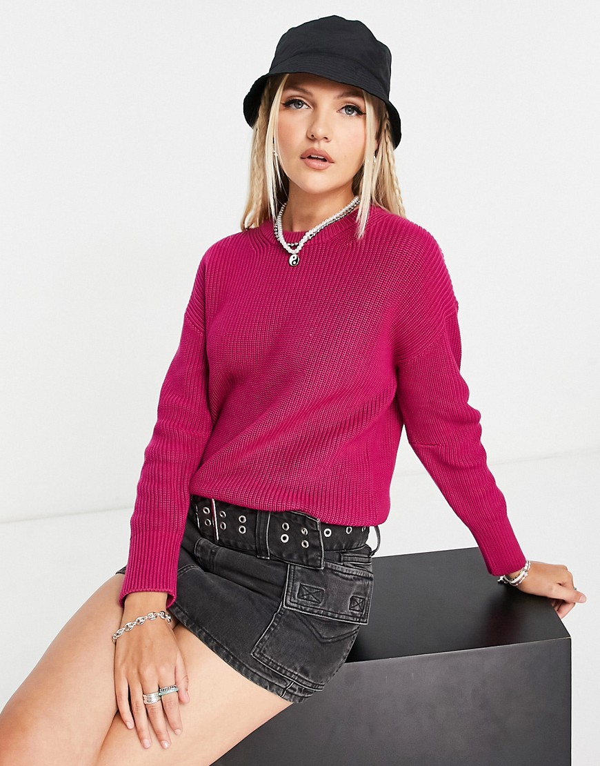 JJXX crew neck ribbed knit sweater in bright pink