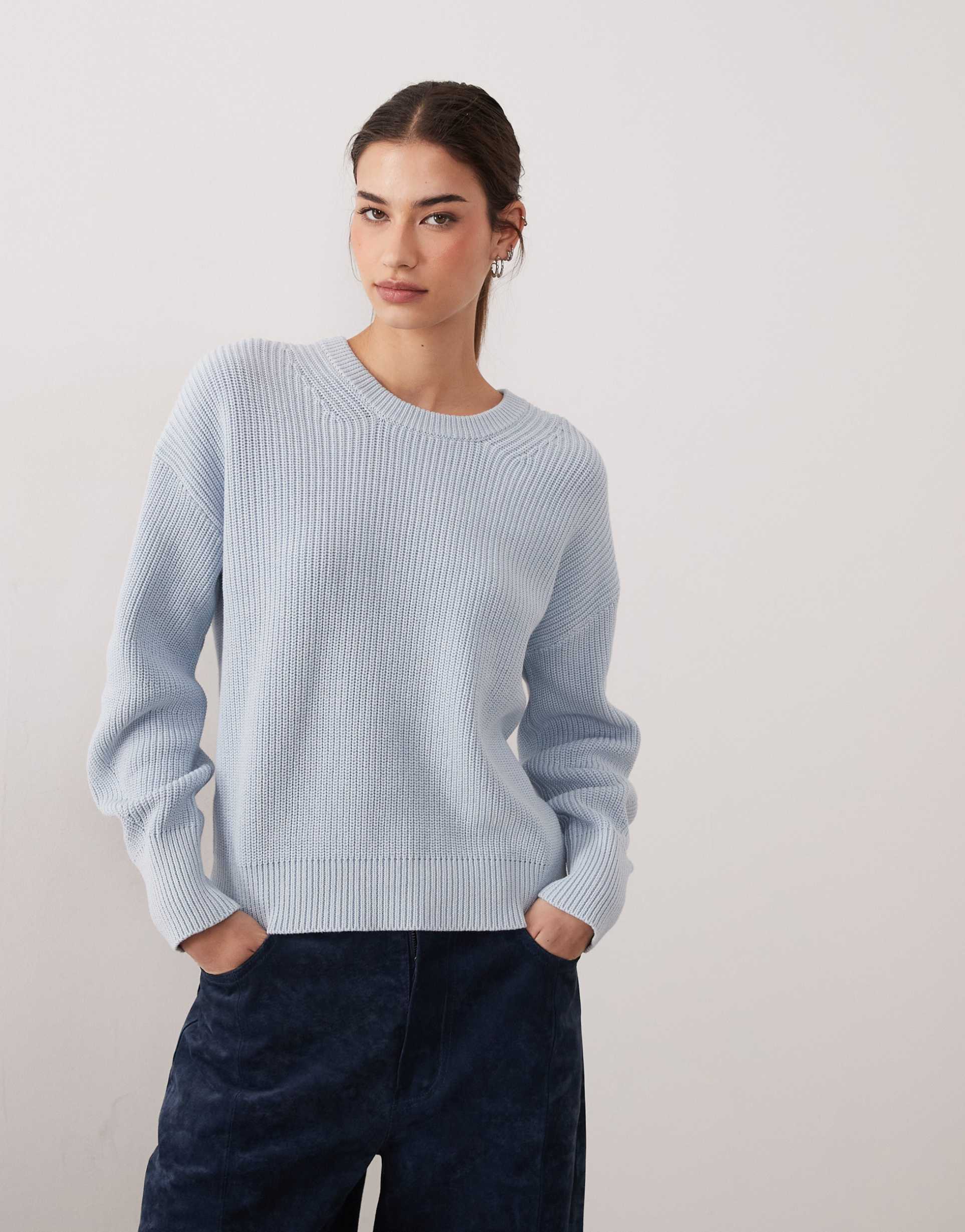jjxx crew neck ribbed sweater in light blue