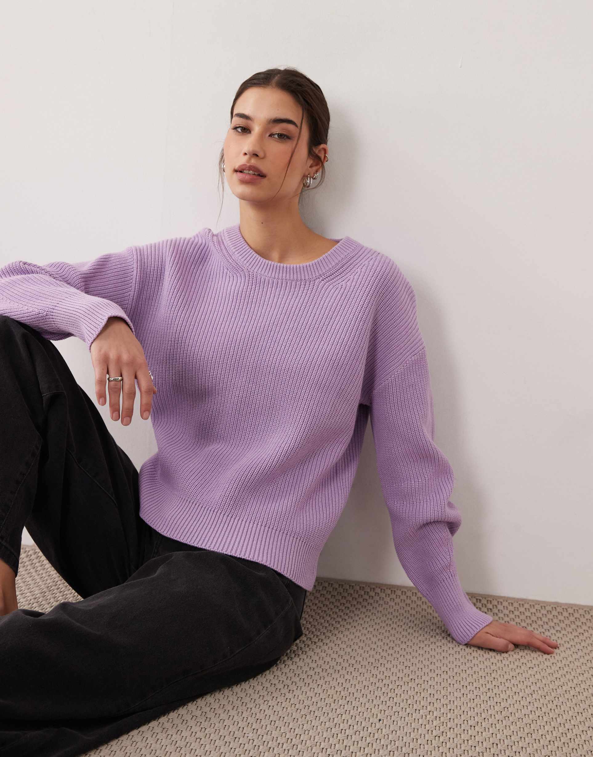 jjxx crew neck ribbed sweater in light purple