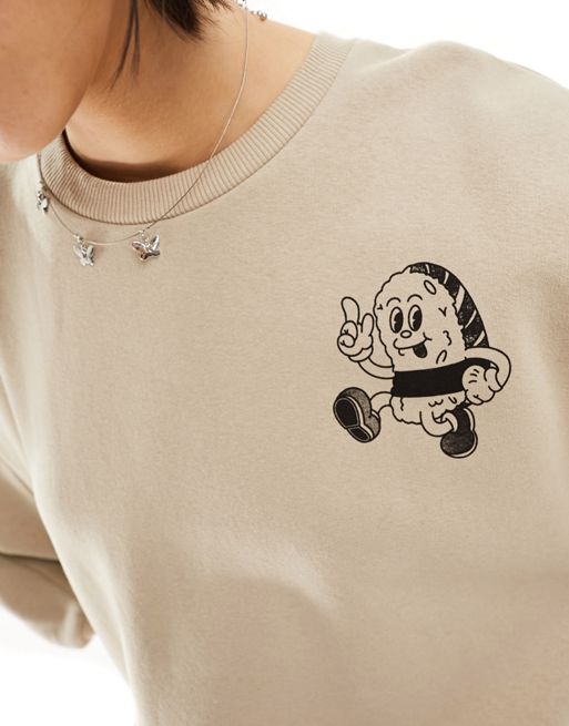 JJXX crew neck sweatshirt with sushi back print in beige