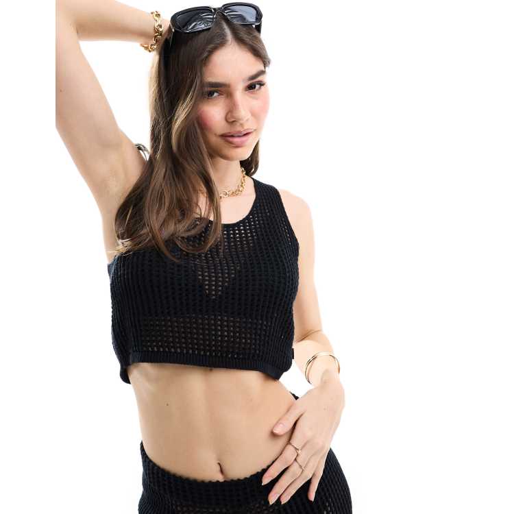 JJXX crochet crop tank top in black - part of a set | ASOS