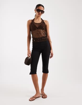 Jjxx Crochet Halter Top With Sequins In Brown
