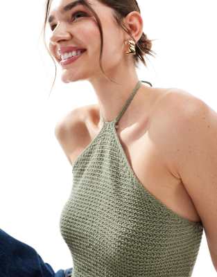 Jjxx Crochet Halterneck Top In Green