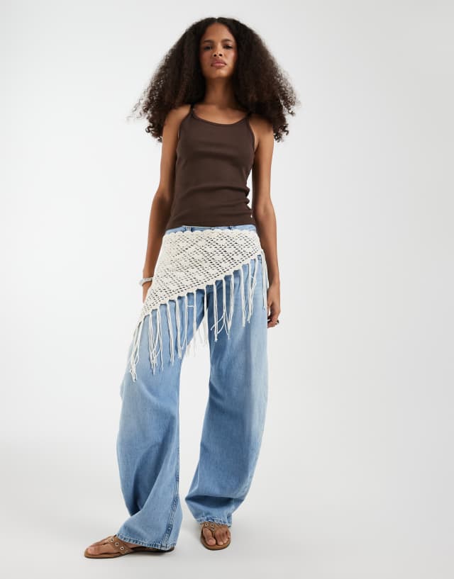 JJXX crochet overlay hip scarf in cream | ASOS