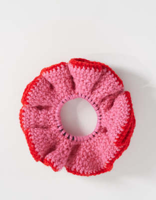 JJXX JJXX crochet scrunchie in pink and red