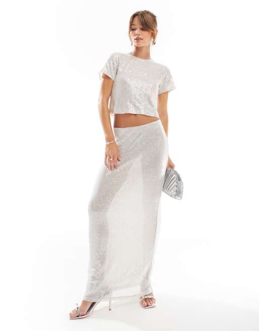 JJXX crop top in cream silver sequin, 2 of 4
