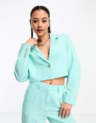 JJXX cropped blazer co-ord in turquoise