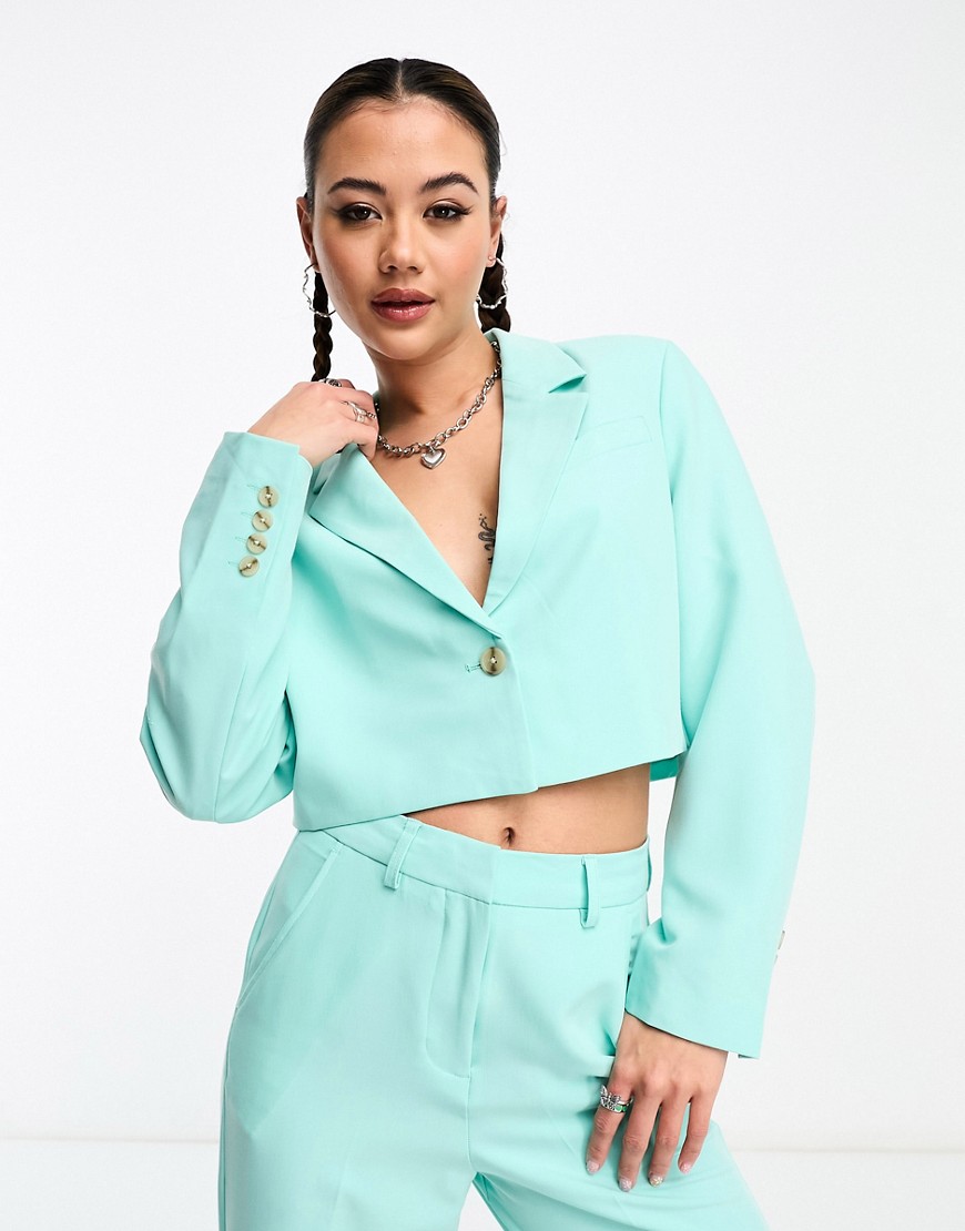 JJXX cropped blazer co-ord in turquoise-Blue