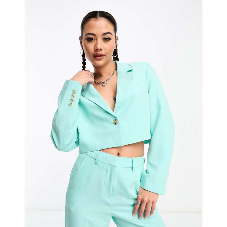 Turquoise cropped jacket sale