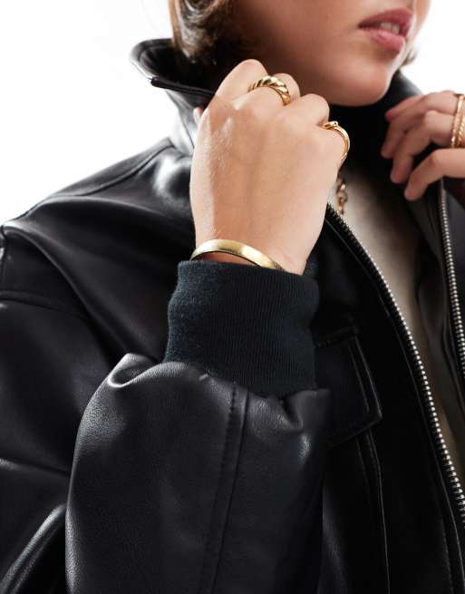 JJXX - Cropped bomber-jakke med lommer i sort, imiteret læder, 3 af 4