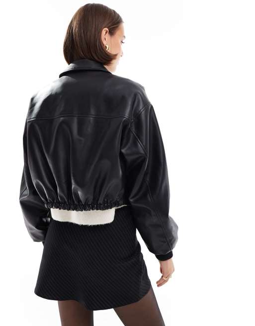 JJXX - Cropped bomber-jakke med lommer i sort, imiteret læder, 4 af 4