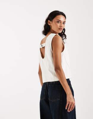 Jjxx Cropped Denim Top With Back Buckle In White