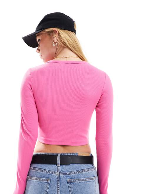 JJXX - Cropped geribbelde top met lange mouwen in roze, 4 van 4