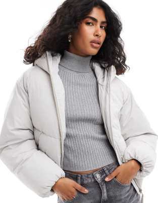 JJXX cropped hooded puffer jacket in light grey