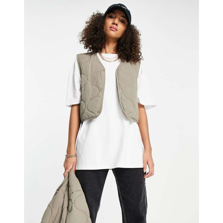 JJXX cropped nylon gilet in taupe onion quilt | ASOS