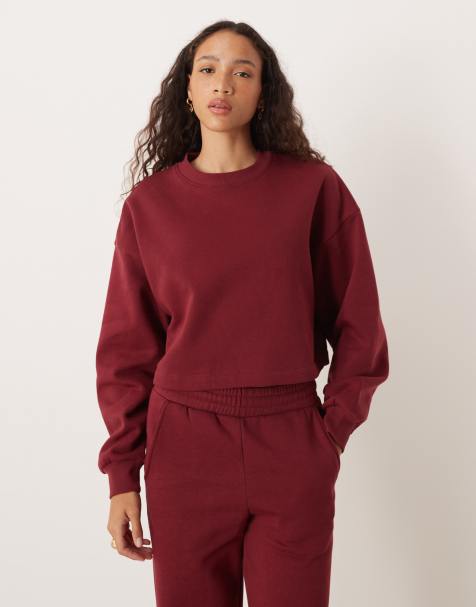 JJXX cropped oversized sweatshirt in burgundy - view 1