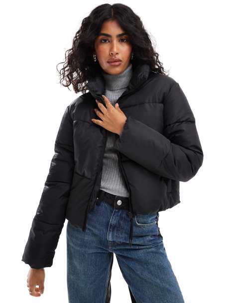 JJXX cropped padded puffer jacket in black - view 1