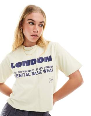 JJXX cropped printed t-shirt in beige | ASOS