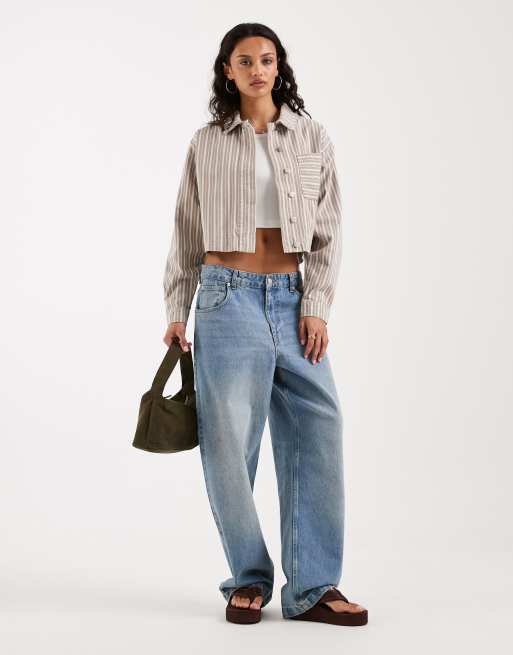 JJXX - Cropped shacket van keperstof met beige strepen , 2 van 4