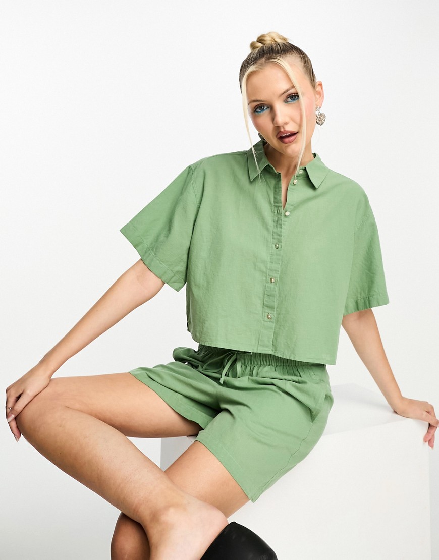 cropped shirt in khaki - part of a set-Green