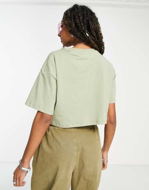 JJXX cropped slogan t-shirt in khaki, 4 of 4
