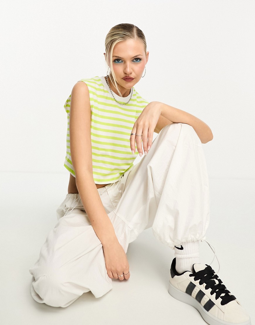 JJXX cropped top t-shirt in lime and white stripe-Multi