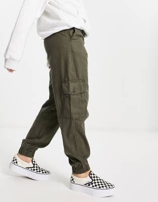 Girls Khaki Cotton Cuffed Cargo Trousers