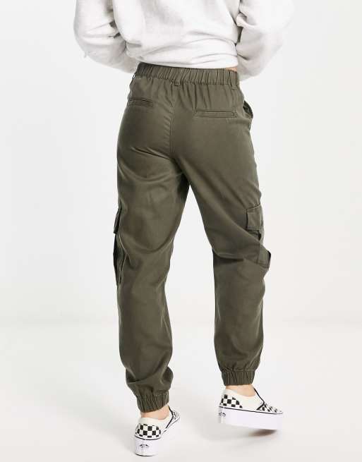 Khaki Satin Cuffed Cargo Pants