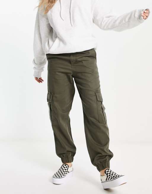 Girls Khaki Cotton Cuffed Cargo Trousers