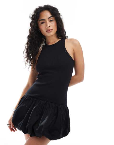 JJXX puff ball mini dress in black
