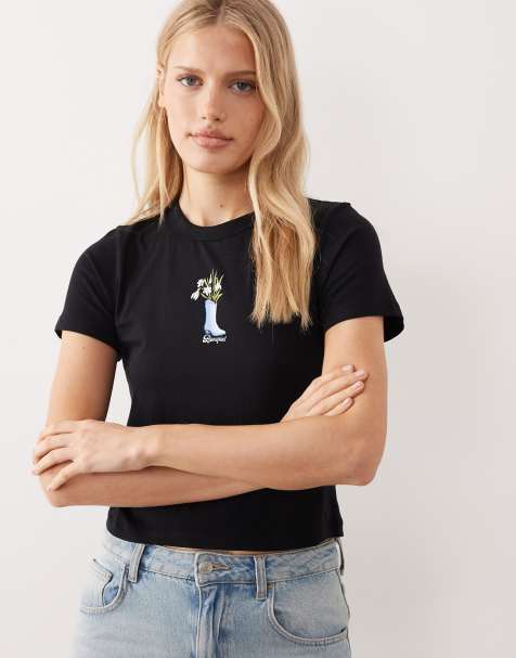 JJXX – Czarny, przylegający T-shirt z nadrukiem wiosennych kwiatów - view 1