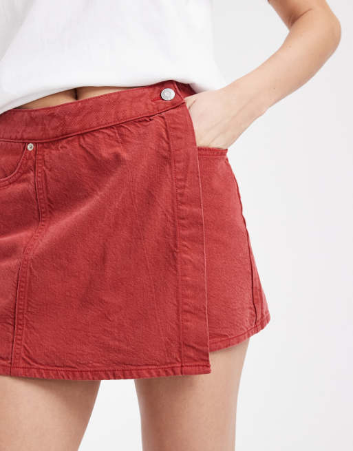 JJXX – Czerwone jeansowe spódnicospodnie z efektem sprania, 3 z 5