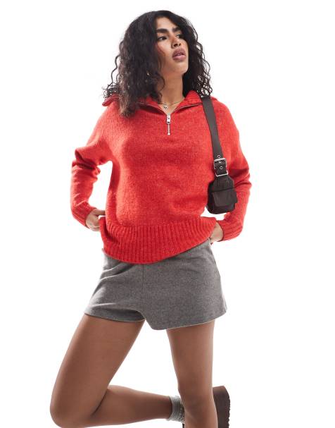 JJXX half zip knitted jumper in red