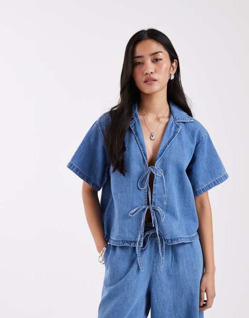 JJXX - Co-ord set van linnenmix in denim blauw, 2 van 4