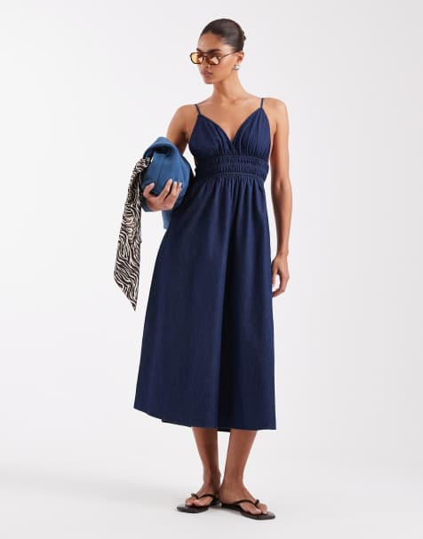 JJXX - Denim maxi jurk met smalle bandjes in donkerblauw - view 1