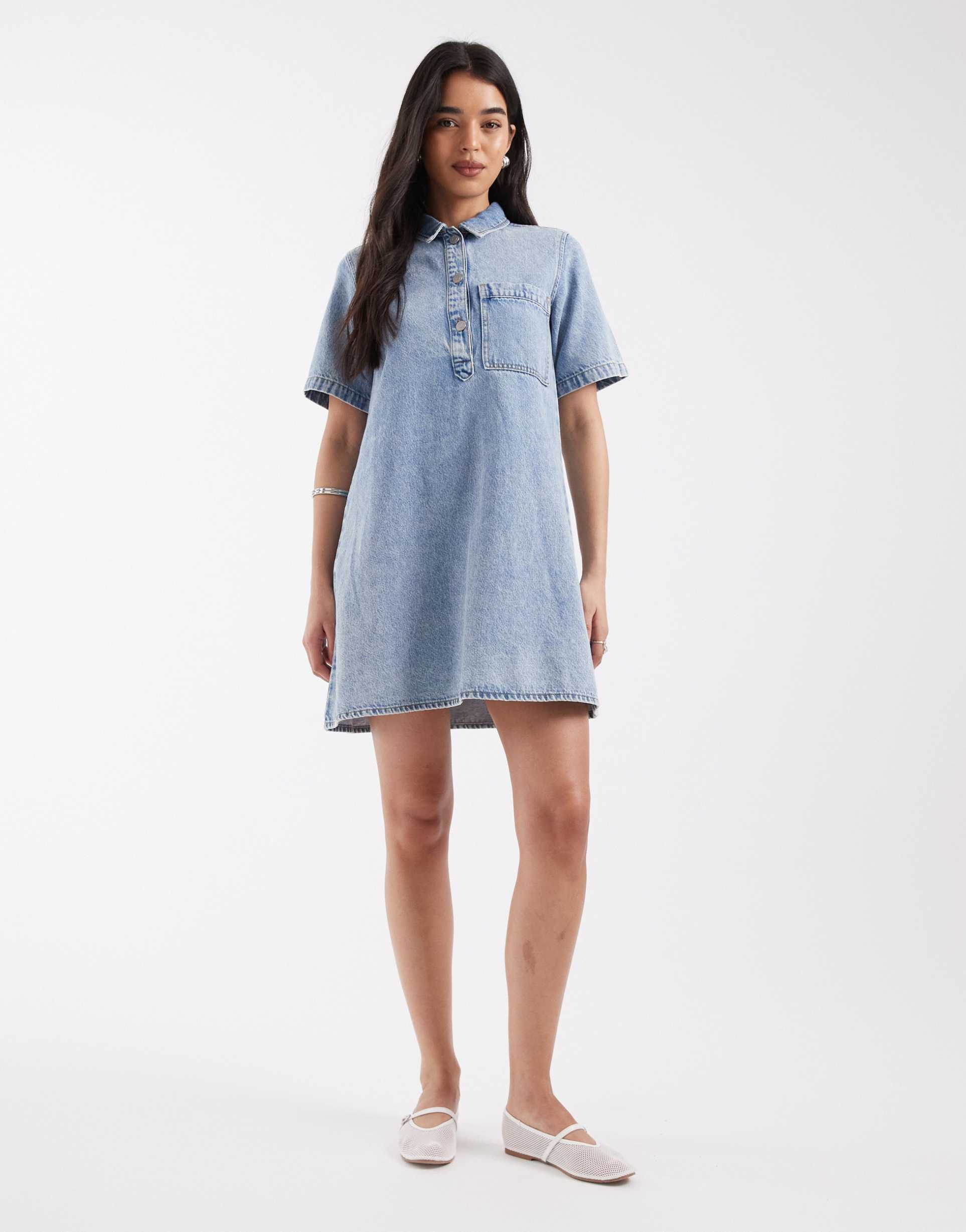 jjxx denim mini dress in light blue