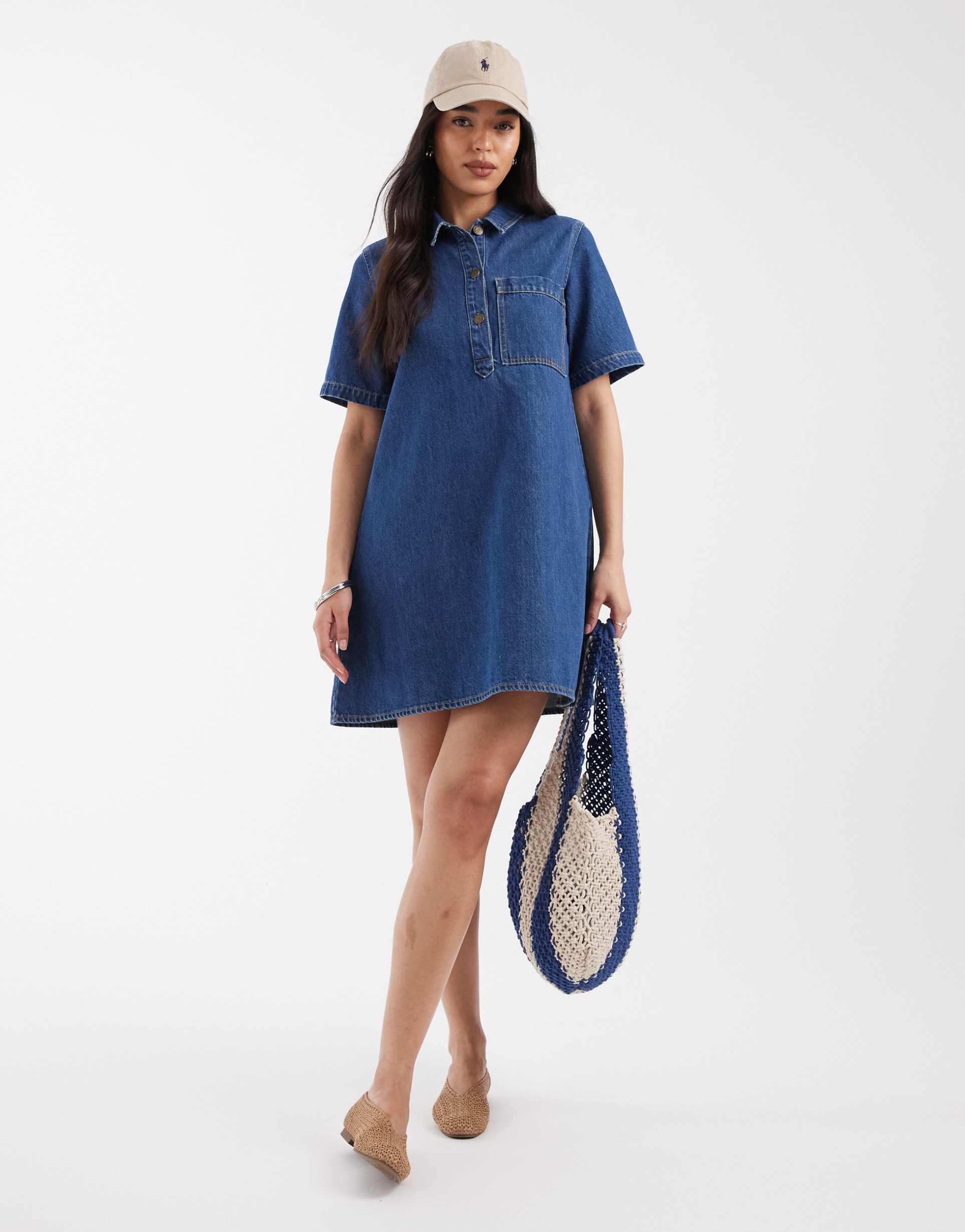 jjxx denim mini dress in mid blue