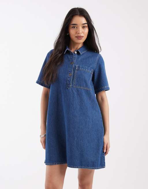 JJXX denim mini dress in mid blue, 2 of 4