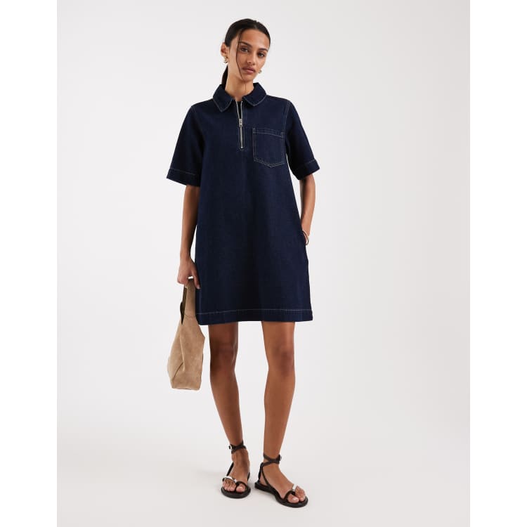 blue jean zip up dress Ikat Print Cotton Midi Dress in Blue – Sukriti Store main image 0