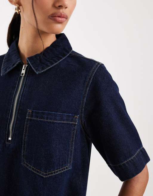 JJXX denim mini dress with zip in dark blue, 2 of 4