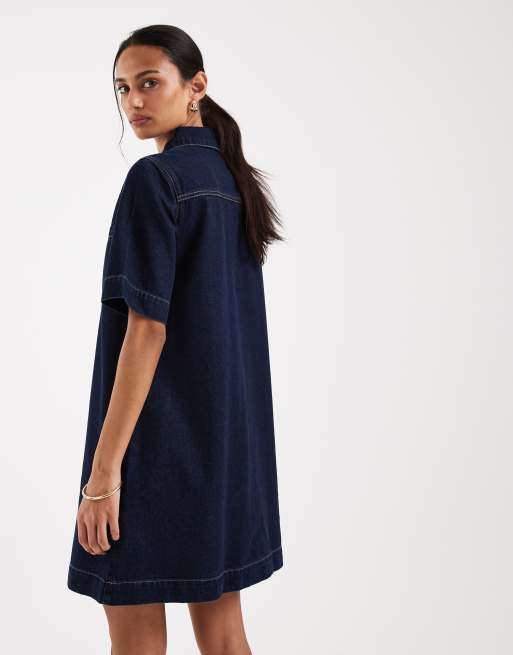 JJXX denim mini dress with zip in dark blue, 3 of 4