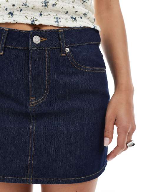 【oan】Black blue damage skirt Women's Dark Stone Denim Slit Skirt