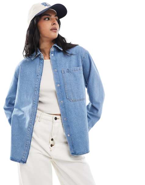 JJXX denim overshirt in light blue denim - view 1