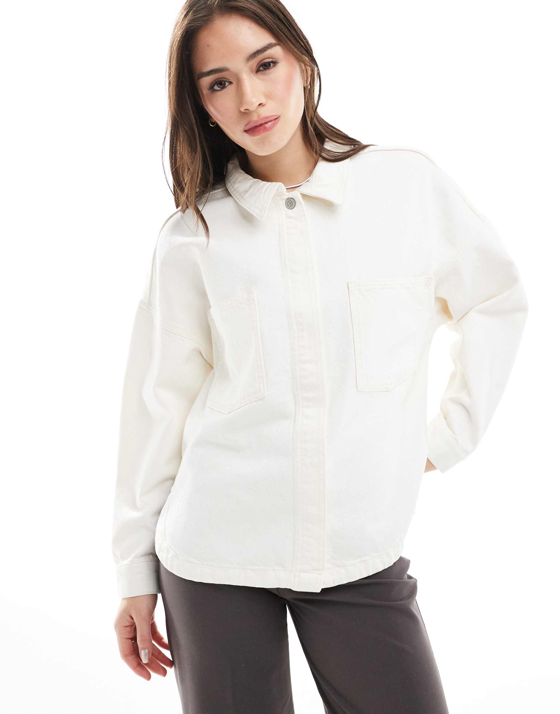 jjxx denim overshirt with pockets in off white