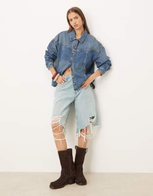 Jjxx Denim Overshirt With Seam Detail In Blue