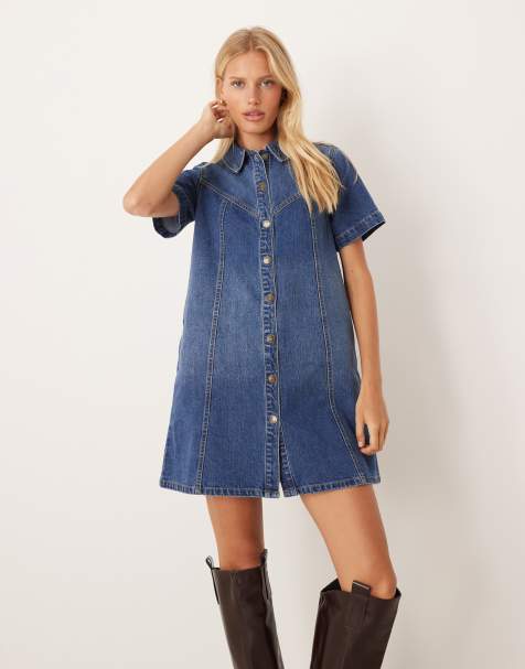 JJXX denim shirt dress in mid blue - view 1