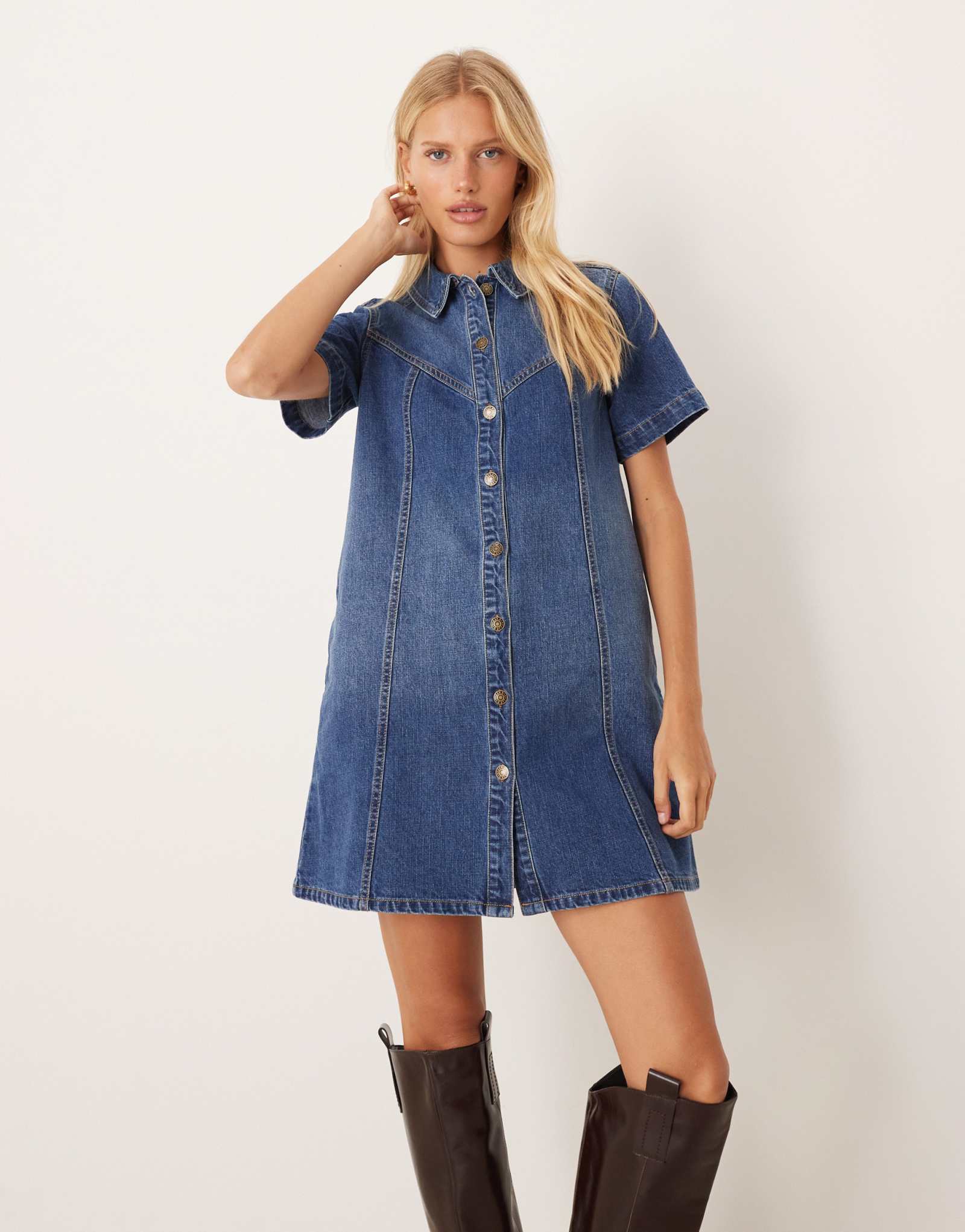 Джинсовое платье-рубашка JJXX темно-синего цвета