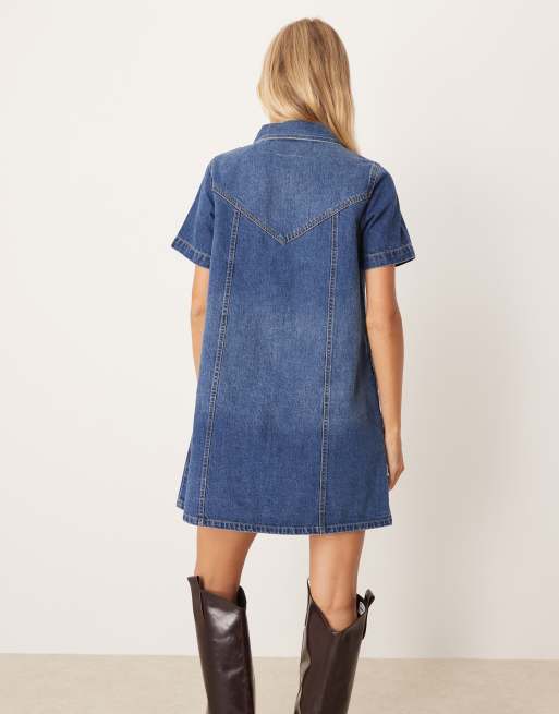 JJXX denim shirt dress in mid blue, 2 of 4