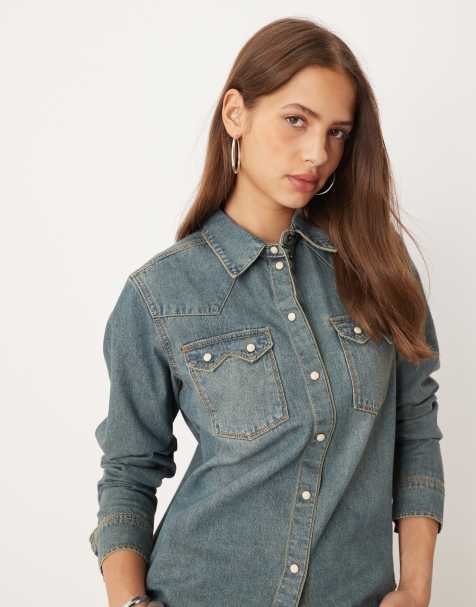 JJXX denim shirt in mid blue - view 1