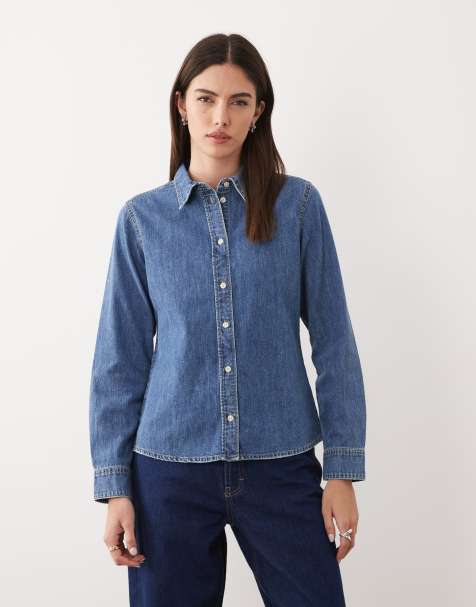 JJXX denim shirt in mid blue - view 1